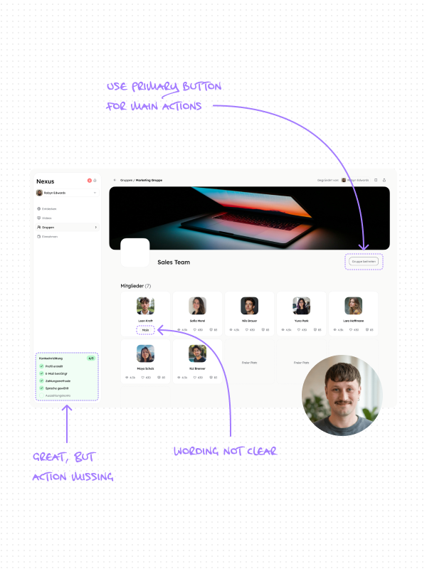Mockup eines kostenlosen UI/UX Audits für ein SaaS-Produkt